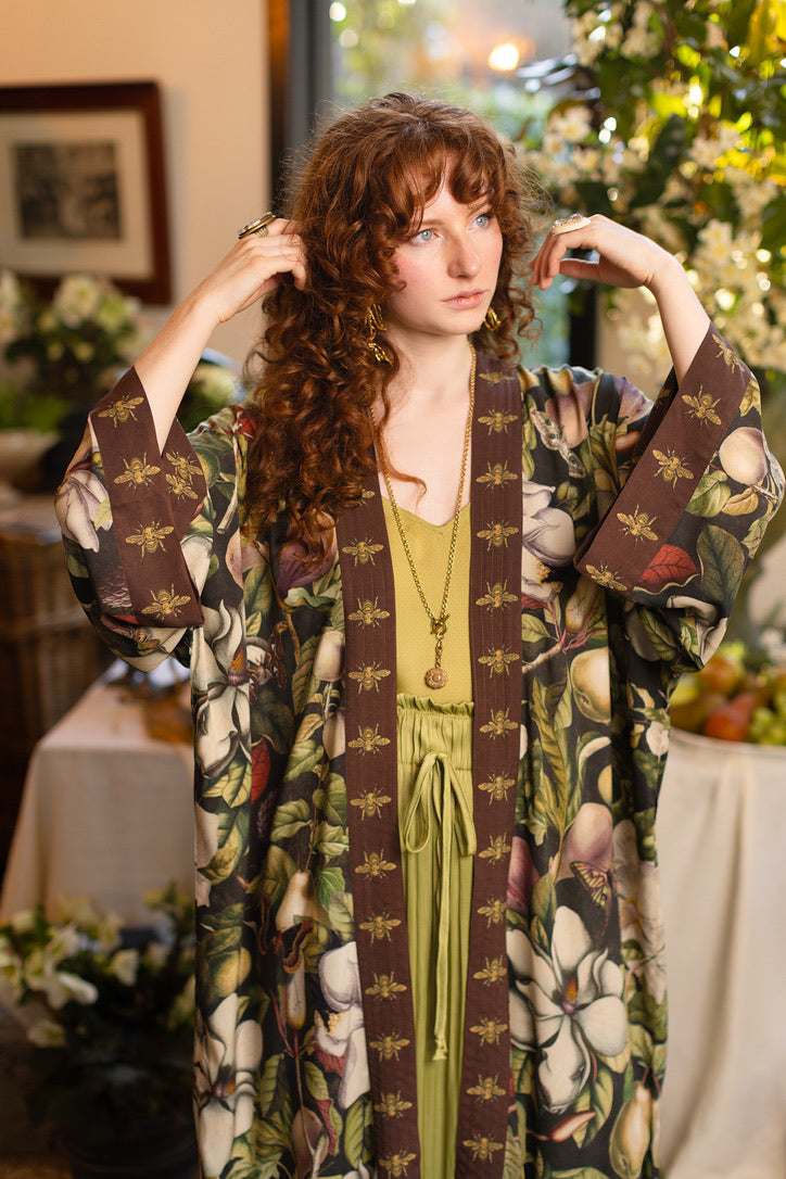 Market Of Stars - ‘Fleur De Lune’ Opera Duster Kimono Coat Robe - Florals & Bees
