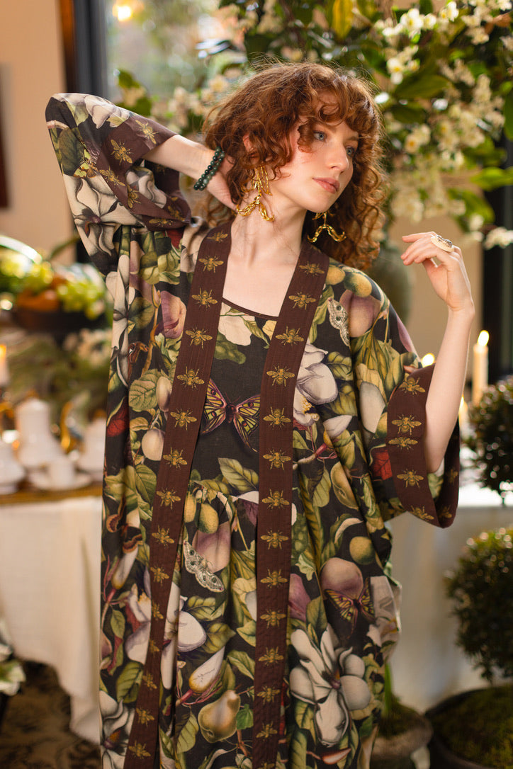 Market Of Stars - ‘Fleur De Lune’ Opera Duster Kimono Coat Robe - Florals & Bees