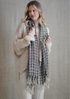 Rustic Linen ‘Petra’ Fringed Scarf - Black & Natural