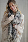 Rustic Linen ‘Petra’ Fringed Scarf - Black & Natural