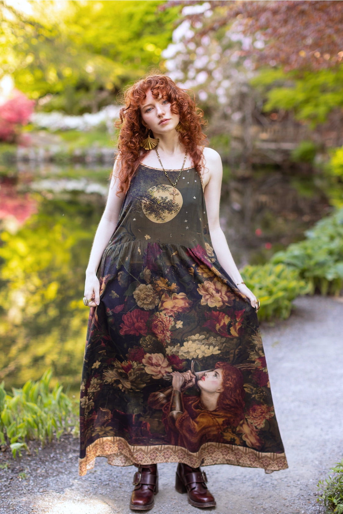 Market Of Stars ‘The Messenger’ Print Bohemian Long Maxi Bamboo Slip Dress - Joan of Arc & Florals