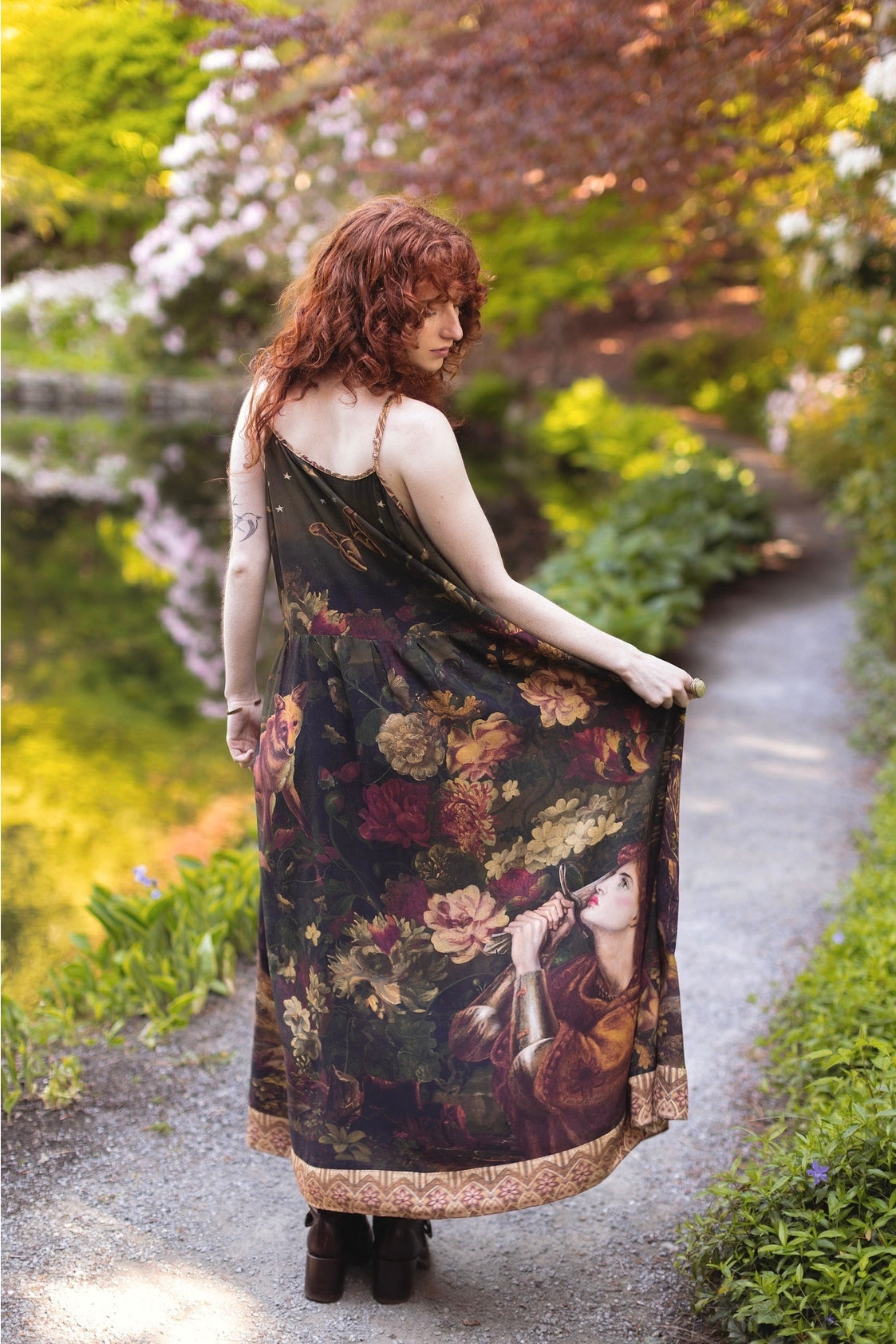 Market Of Stars ‘The Messenger’ Print Bohemian Long Maxi Bamboo Slip Dress - Joan of Arc & Florals