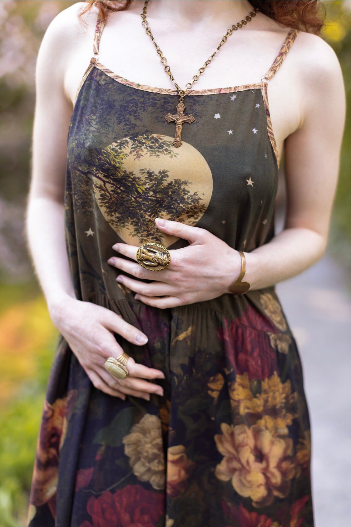 Market Of Stars ‘The Messenger’ Print Bohemian Long Maxi Bamboo Slip Dress - Joan of Arc & Florals