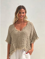 Rustic Linen ‘Sarita’ Fringed Top - Natural Spaced