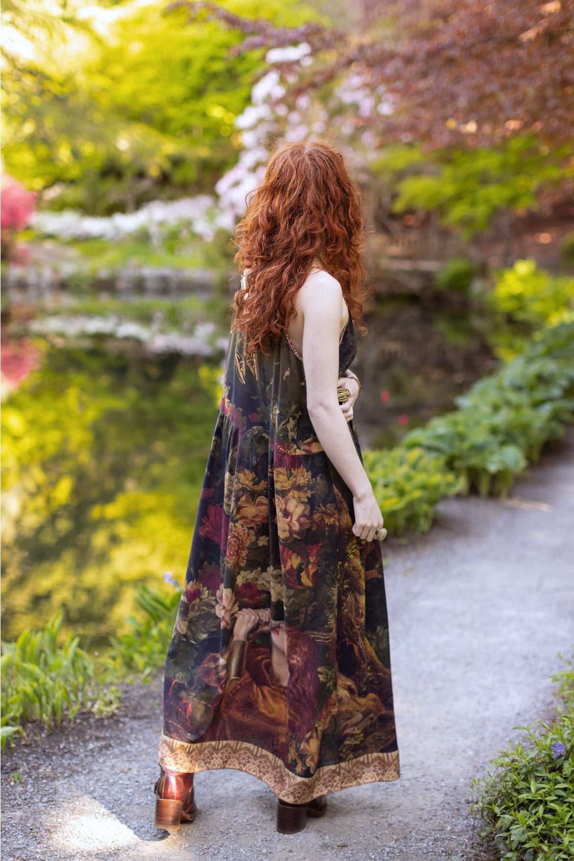 Market Of Stars ‘The Messenger’ Print Bohemian Long Maxi Bamboo Slip Dress - Joan of Arc & Florals