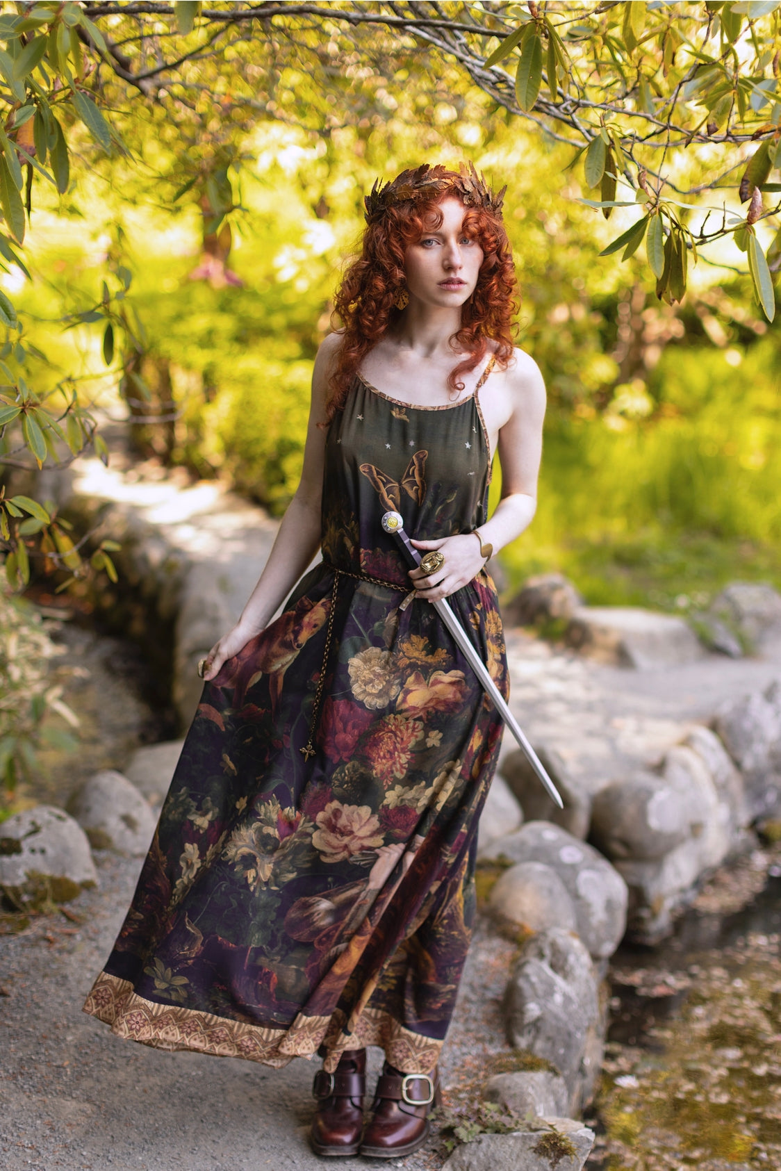 Market Of Stars ‘The Messenger’ Print Bohemian Long Maxi Bamboo Slip Dress - Joan of Arc & Florals