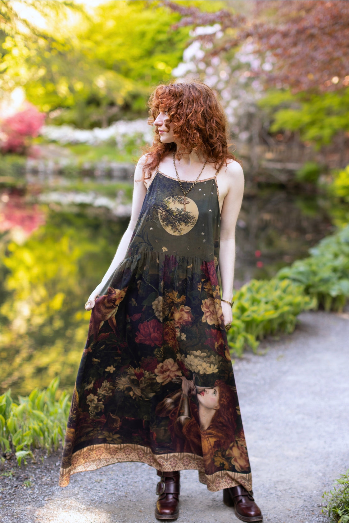 Market Of Stars ‘The Messenger’ Print Bohemian Long Maxi Bamboo Slip Dress - Joan of Arc & Florals