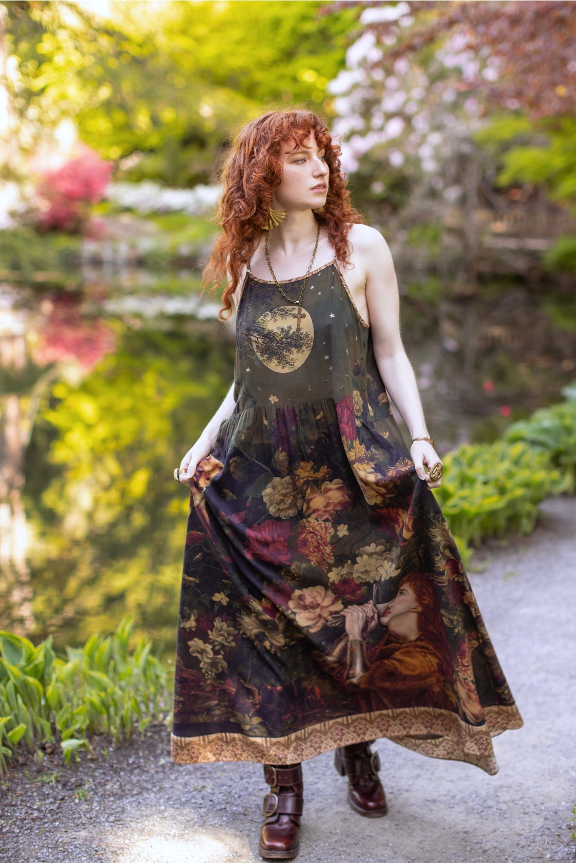 Market Of Stars ‘The Messenger’ Print Bohemian Long Maxi Bamboo Slip Dress - Joan of Arc & Florals