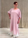 Rustic Linen ‘Rosa’ Elasticated Sleeve Kaftan - Chambray Fondant Pink