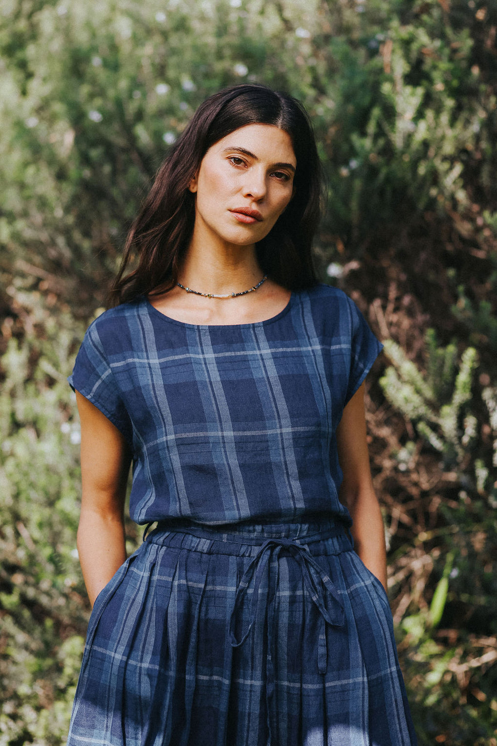 Montaigne - Mirella - Linen Top - Blue Check