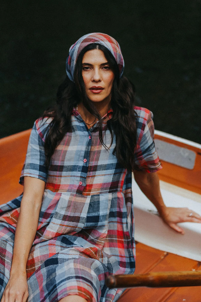 Montaigne - Vianne - Linen Plaid Dress -  Multi Check