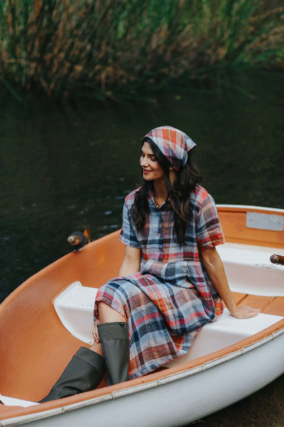 Montaigne - Vianne - Linen Plaid Dress -  Multi Check