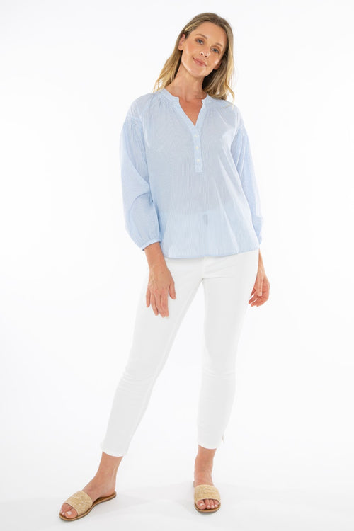 JUMP Clothing Shirred Sleeve Shirt - Pale Bluee