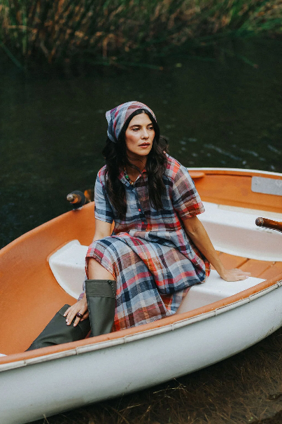 Montaigne - Vianne - Linen Plaid Dress -  Multi Check