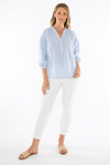 JUMP Clothing Shirred Sleeve Striped Shirt - Pale Blue