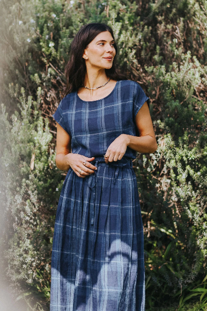Montaigne - Amélie - Linen Skirt W/ Belt - Blue Check