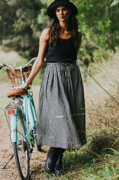 Montaigne - Amélie - Linen Skirt W/ Belt - Black & White Gingham