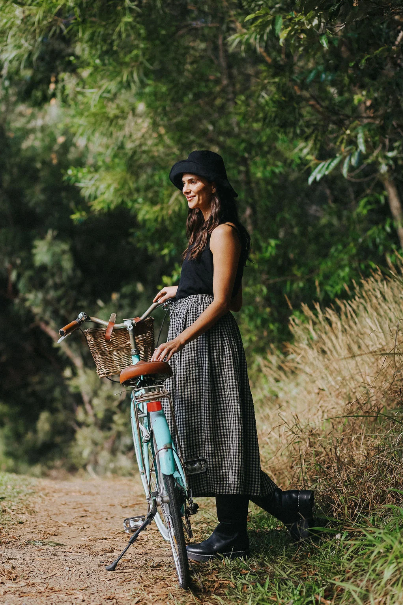 Montaigne - Amélie - Linen Skirt W/ Belt - Black & White Gingham