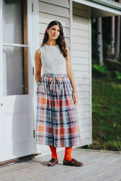 Montaigne - Amélie - Linen Skirt W/ Belt - Multi Check
