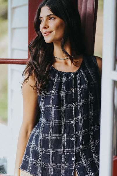 Montaigne - Cara - French Linen Top - Navy Check