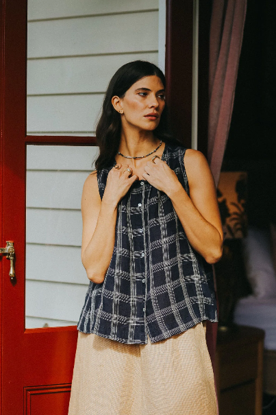 Montaigne - Cara - French Linen Top - Navy Check