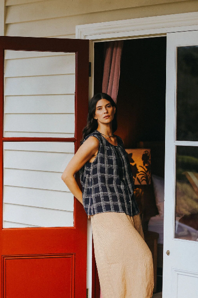 Montaigne - Cara - French Linen Top - Navy Check