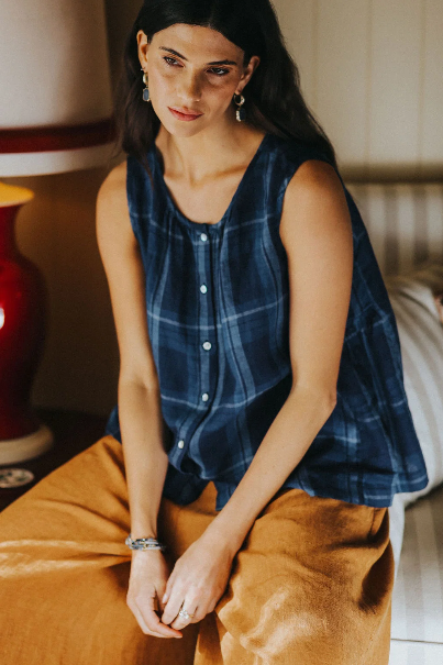 Montaigne - Cara - French Linen Top - Blue Check