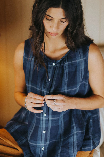 Montaigne - Cara - French Linen Top - Blue Check