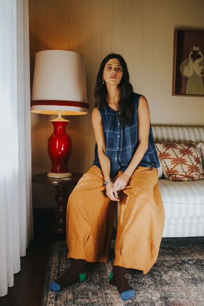 Montaigne - Cara - French Linen Top - Blue Check