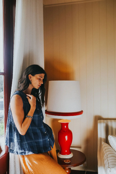 Montaigne - Cara - French Linen Top - Blue Check