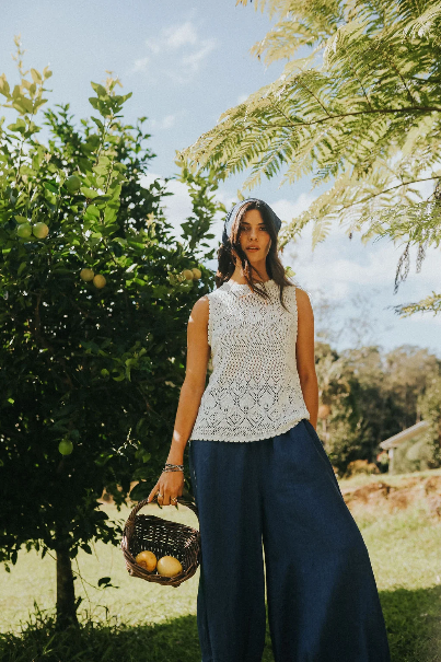Montaigne - Eadie - Relaxed Fit Linen Pants - Indigo