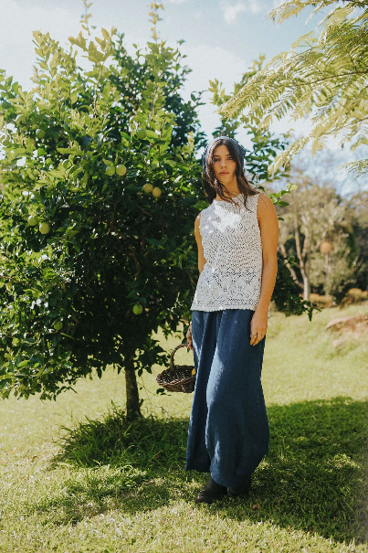 Montaigne - Eadie - Relaxed Fit Linen Pants - Indigo
