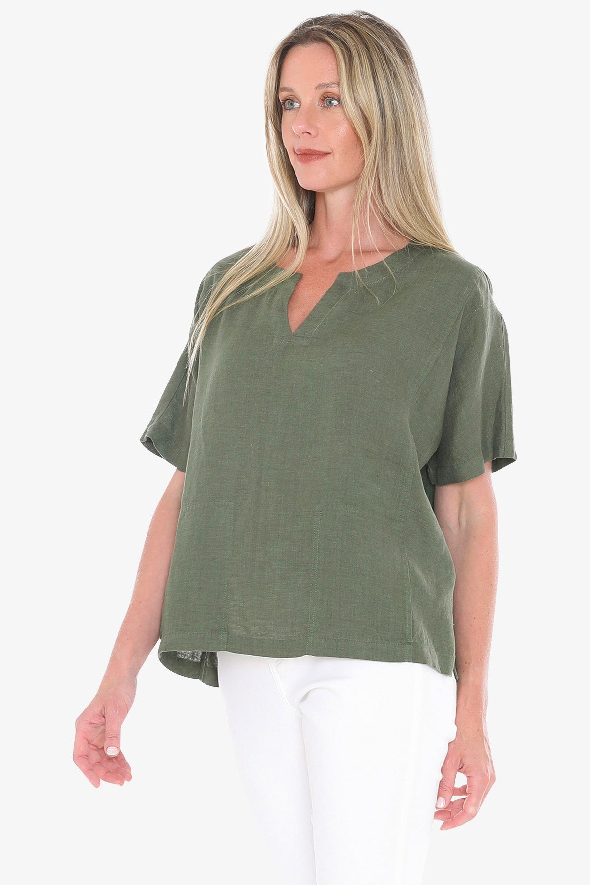 JUMP Clothing - 2 Pocket Linen Top - Basil