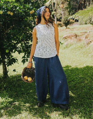 Montaigne - Eadie - Relaxed Fit Linen Pants - Indigo