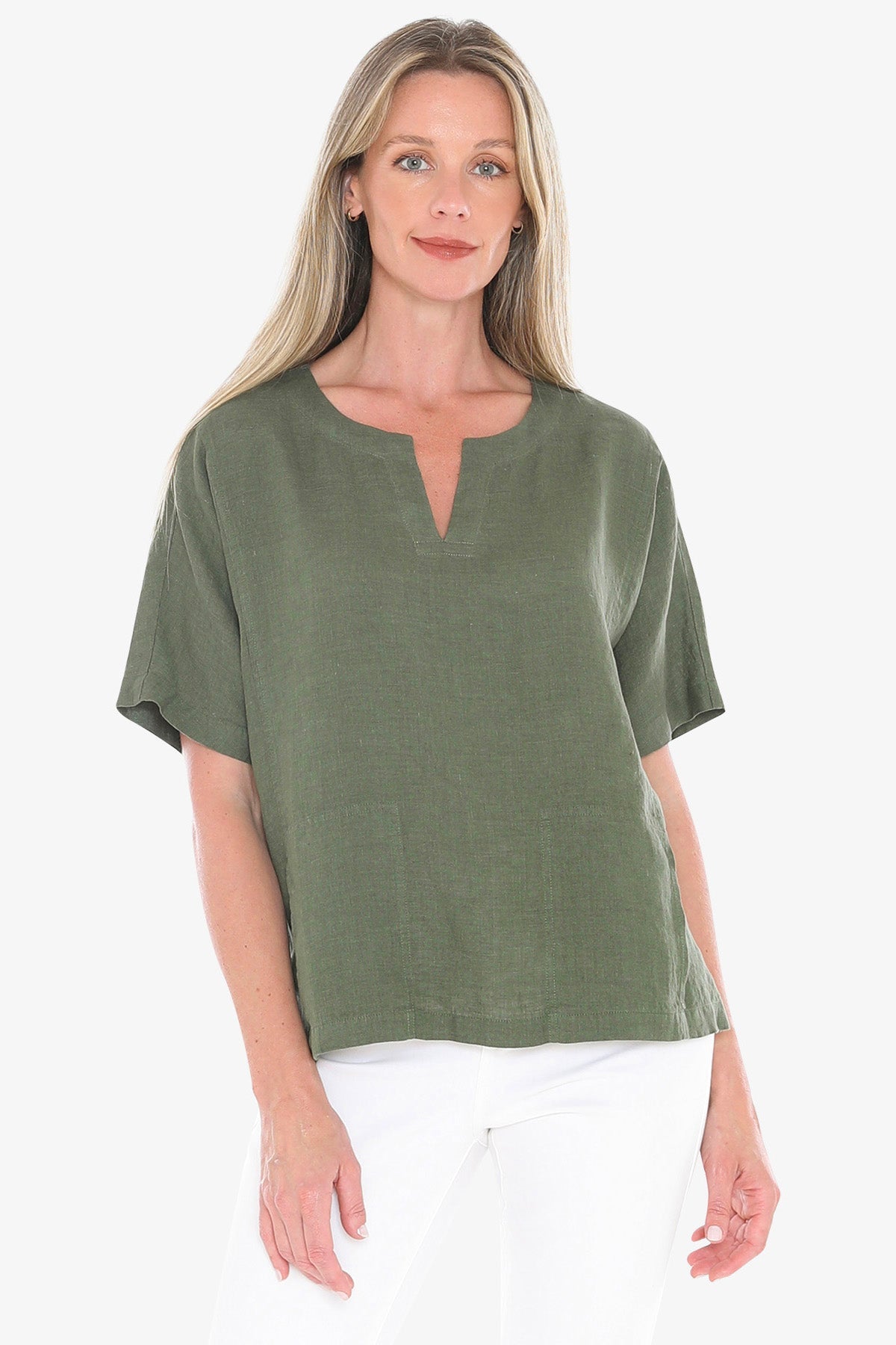 JUMP Clothing - 2 Pocket Linen Top - Basil