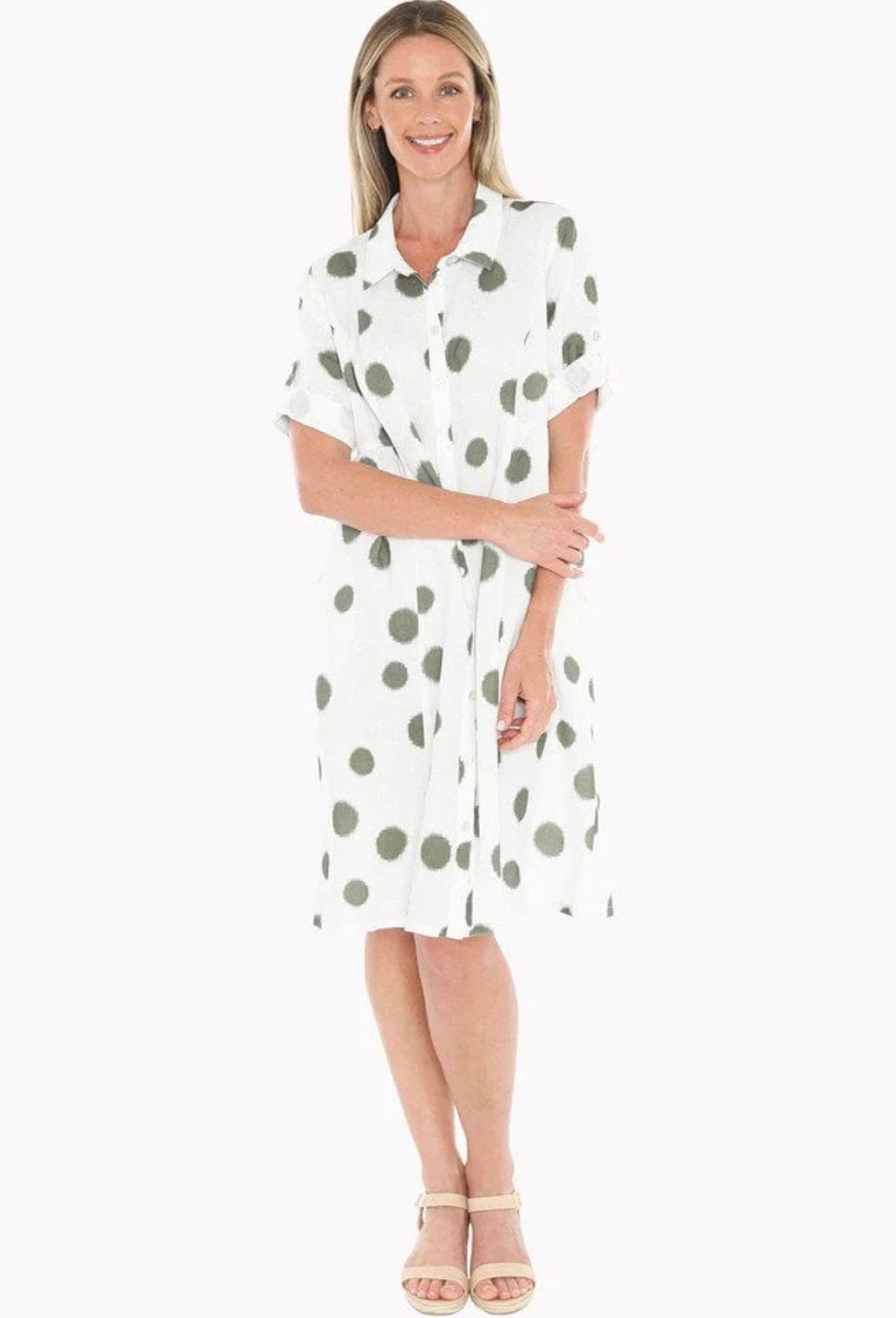 JUMP Clothing - Scatch Spot Dress - White/Basil