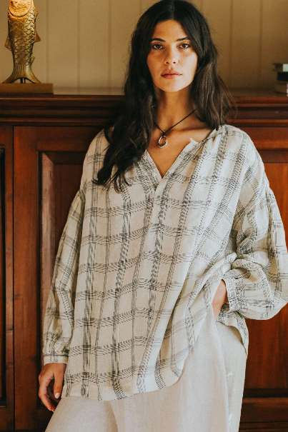 Montaigne - Dante - French Linen Top - Cream Check