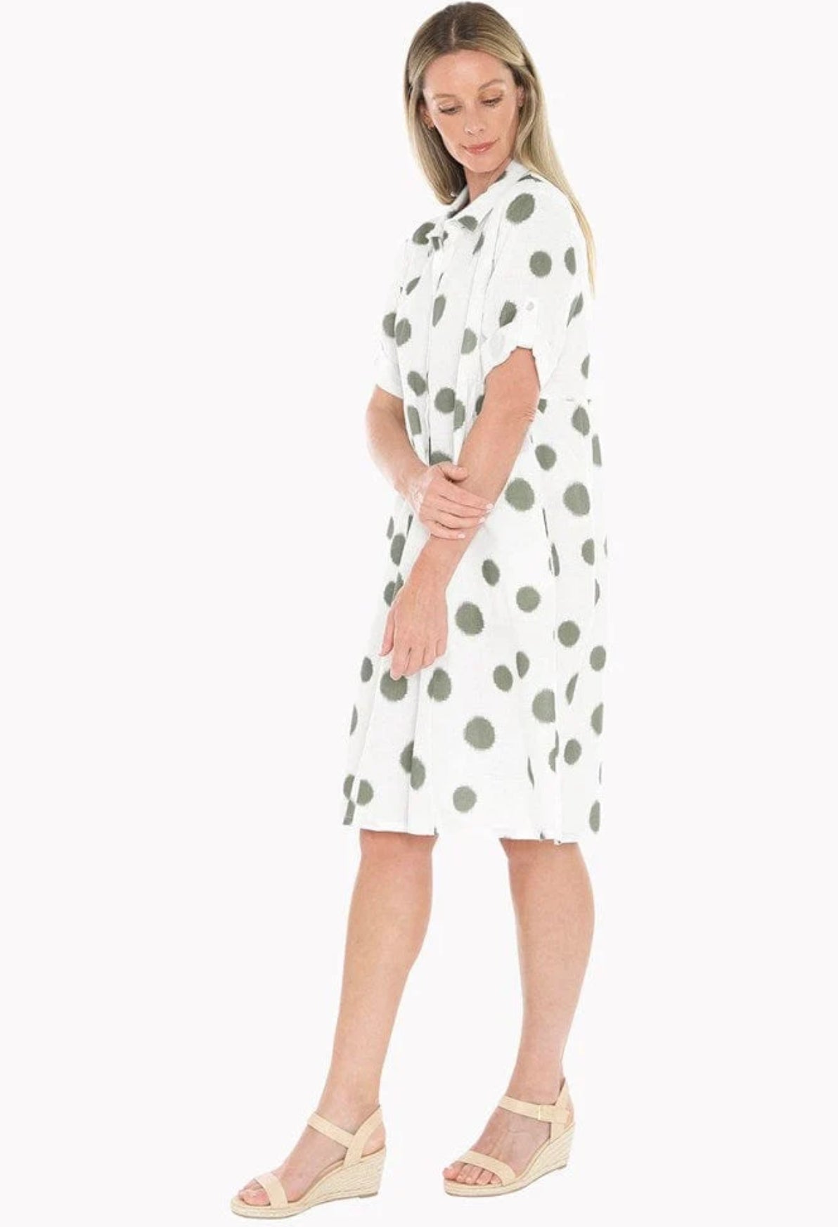 JUMP Clothing - Scatch Spot Dress - White/Basil