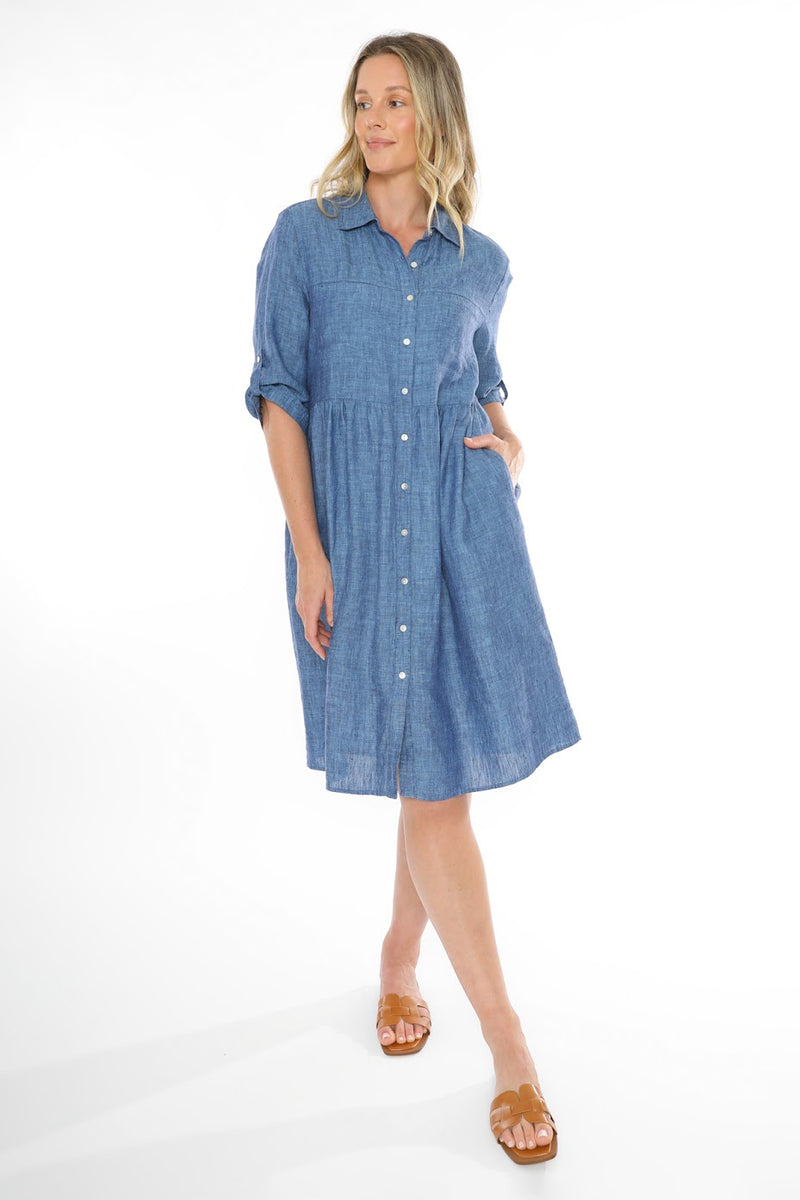 JUMP Clothing 2 Pocket Linen Shirt Dress - Various Colours