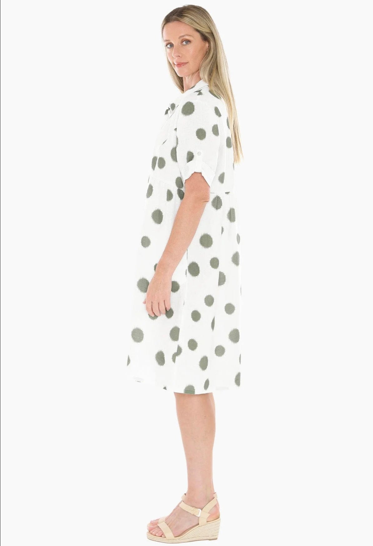 JUMP Clothing - Scatch Spot Dress - White/Basil