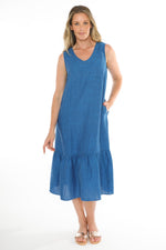 JUMP Clothing Sleeveless V Neck Linen Dress - Sapphire