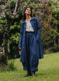 Montaigne - Peter Pan Collar - French Linen Button-Through Coat Jacket - Indigo
