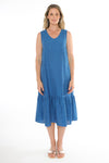 JUMP Clothing Sleeveless V Neck Linen Dress - Sapphire