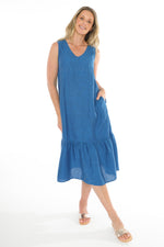 JUMP Clothing Sleeveless V Neck Linen Dress - Sapphire