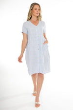 JUMP Clothing 2 Pocket Core Stripe Button Through Linen Shirt Dress - Various Colours