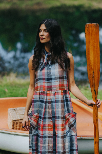 Montaigne - Sartene - French Linen Sleeveless Dress - Multi Check