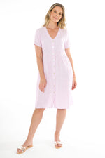 JUMP Clothing 2 Pocket Core Stripe Button Through Linen Dress - Various Colours