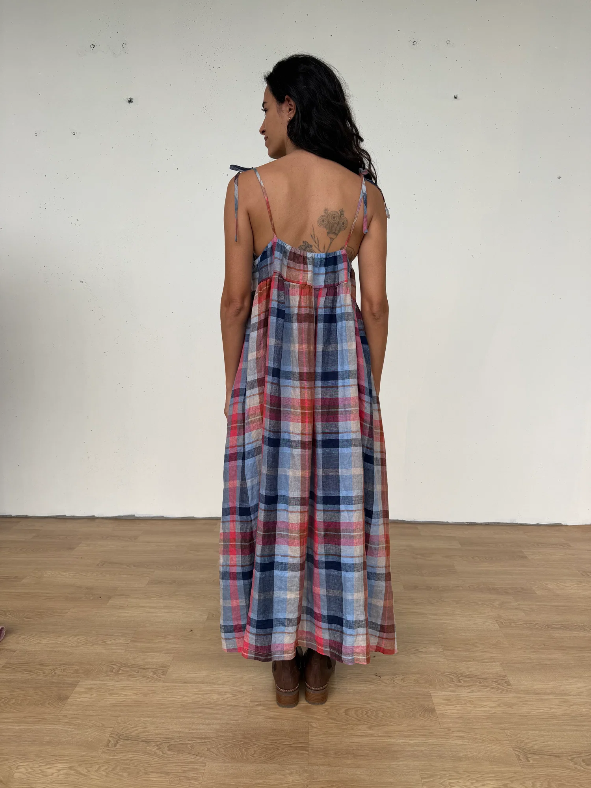 Montaigne - Issey - French Linen Dress - Multi Check