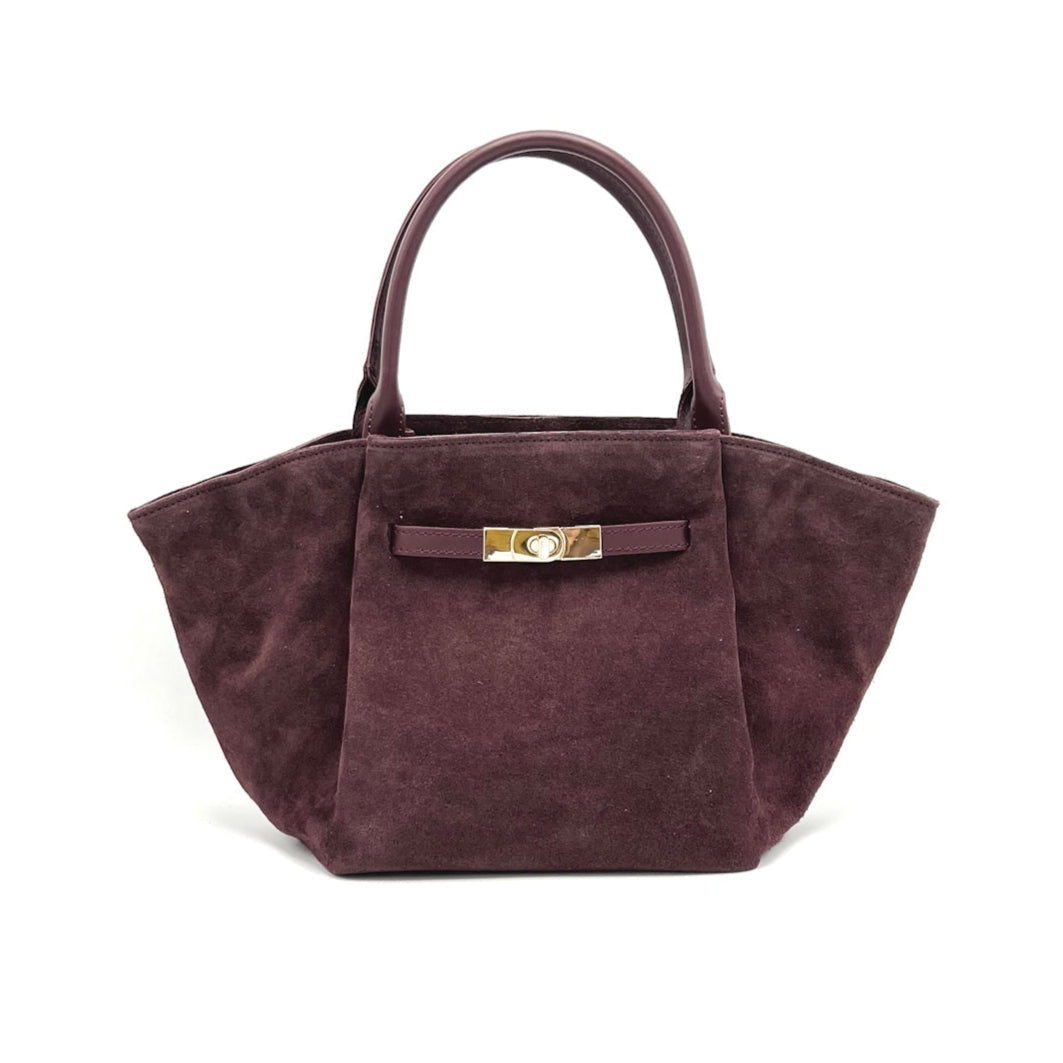 Suede Leather Handbag with Strap Made in Italy - wine