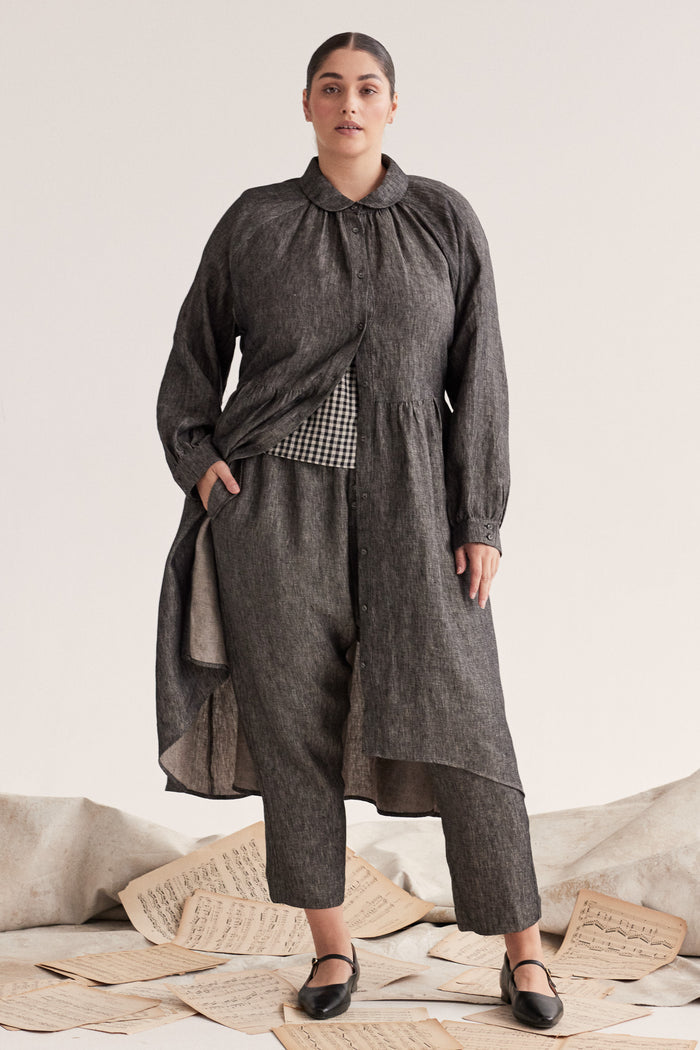 Eva’s Sunday - Maebry - Linen Duster Coat Jacket - Black Denim